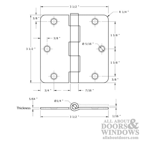 Atrium Door Hinge 3.5 x 3.5 inch, 1/4 Radius Corners, Residential, Steel - Atrium Door Hinge 3.5 x 3.5 inch, 1/4 Radius Corners, Residential, Steel