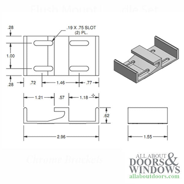 E-Shaped Keeper for Sliding Glass Door 1-1/2