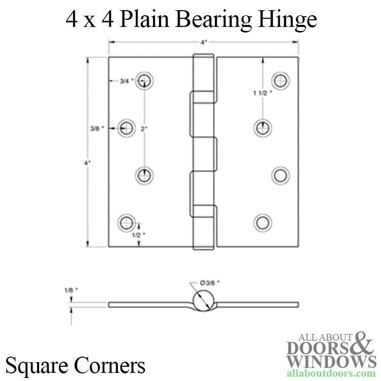4 x 4 Plain Bearing Square Corner Residential Hinge, Pair, With Screws - Antique Bronze - 4 x 4 Plain Bearing Square Corner Residential Hinge, Pair, With Screws - Antique Bronze
