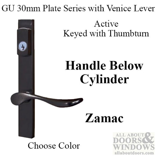 G-U Venice Handle & 30mm Plate, Zamac, Active, Key & Thumbturn (Handle Below Cylinder) Choose Color