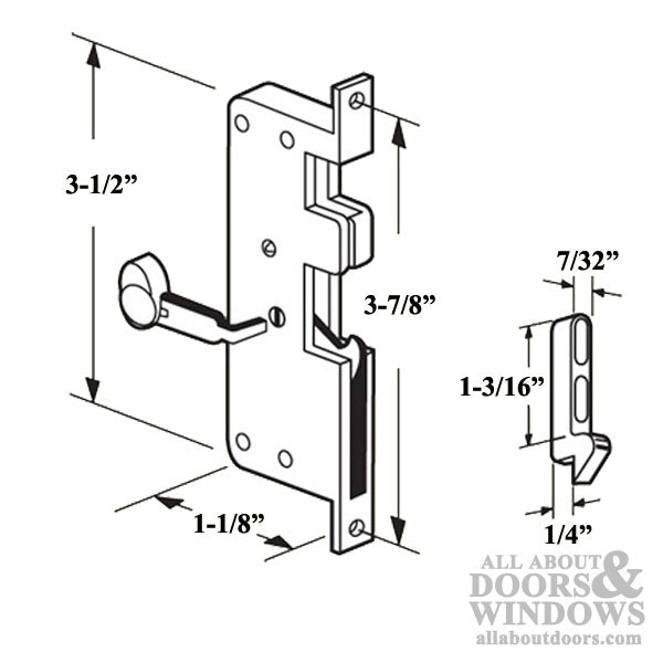 Non-Handed Plastic Latch Assembly with Steel Hook for Sliding Screen Door - Black - Non-Handed Plastic Latch Assembly with Steel Hook for Sliding Screen Door - Black