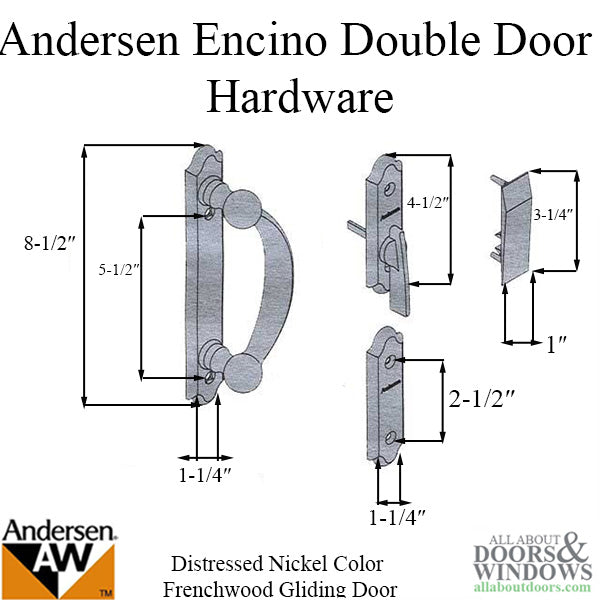 Andersen Frenchwood Gliding Door Trim Hardware, Encino, 4 Panel Interior and Exterior - Distressed Nickel - Andersen Frenchwood Gliding Door Trim Hardware, Encino, 4 Panel Interior and Exterior - Distressed Nickel