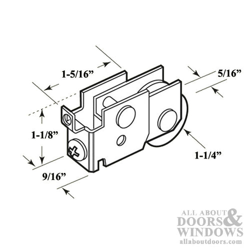 Bottom Mount Roller Assembly with 1-1/4 Inch Nylon Wheel for Sliding Mirror Door - Bottom Mount Roller Assembly with 1-1/4 Inch Nylon Wheel for Sliding Mirror Door