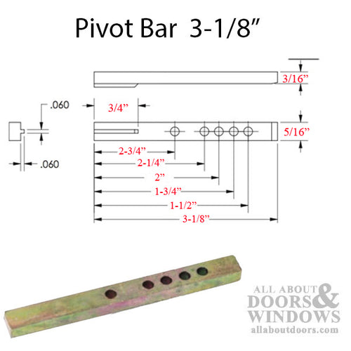 Pivot Bar 3-1/8 Inch, 5 holes, Straight - Yellow  Zinc - Pivot Bar 3-1/8 Inch, 5 holes, Straight - Yellow  Zinc