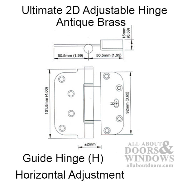 Ultimate 2D Adjustable Hinge, 3-5/8 x 4 Set Hinge (V) - Antique Brass - Ultimate 2D Adjustable Hinge, 3-5/8 x 4 Set Hinge (V) - Antique Brass