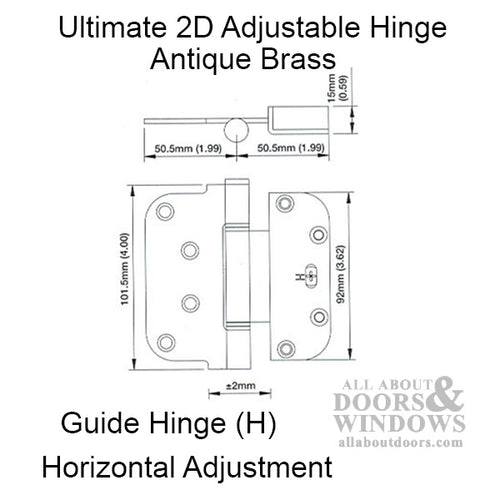 Ultimate 2D Adjustable Hinge, 3-5/8 x 4 Set Hinge (V) - Antique Brass - Ultimate 2D Adjustable Hinge, 3-5/8 x 4 Set Hinge (V) - Antique Brass