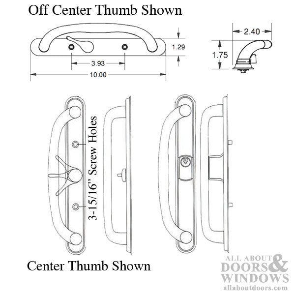 Olympus Handle Center Thumb, Keyed Sliding Glass Door - Schlage Keyway, Choose Color - Olympus Handle Center Thumb, Keyed Sliding Glass Door - Schlage Keyway, Choose Color