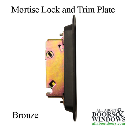 Mortise Lock and Trim Plate with 45 Degree Slot for Sliding Glass Door Bronze