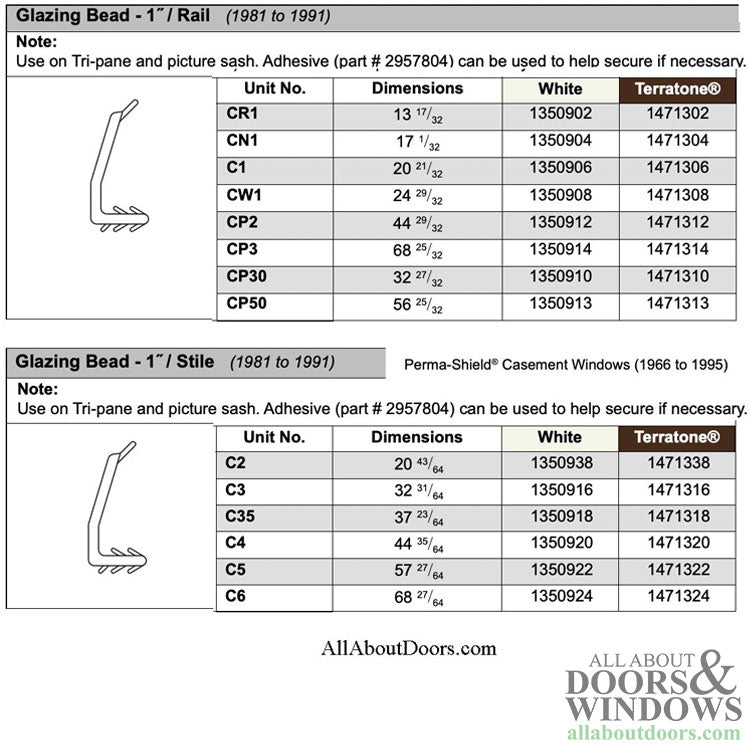Andersen Casement and Picture window vinyl bead for 1