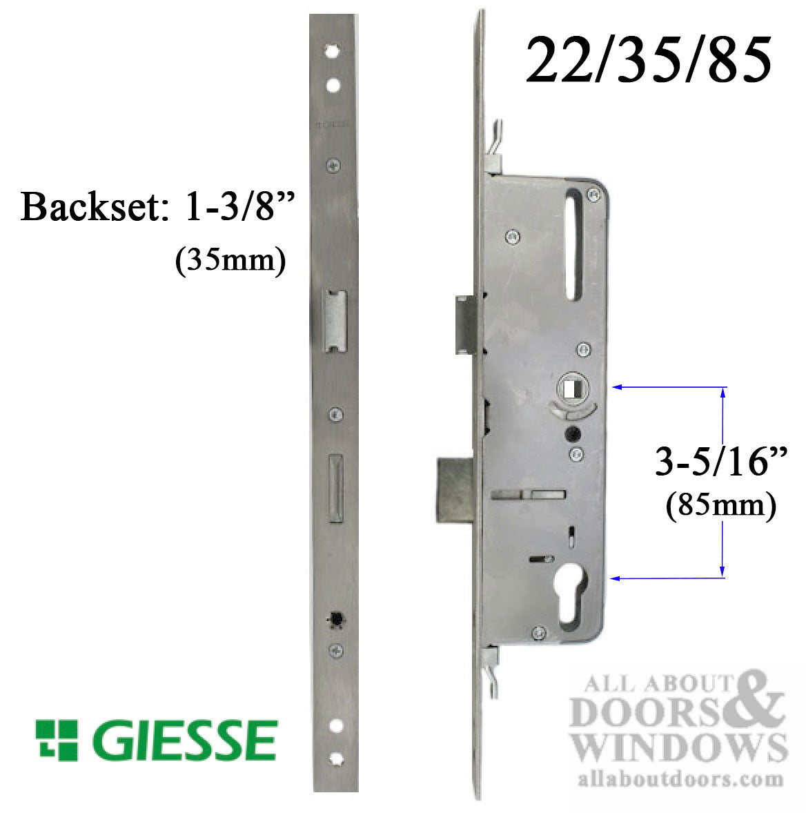 Giesse Door with Perimeter Lock 35mm backset, 85 PZ - Giesse Door with Perimeter Lock 35mm backset, 85 PZ