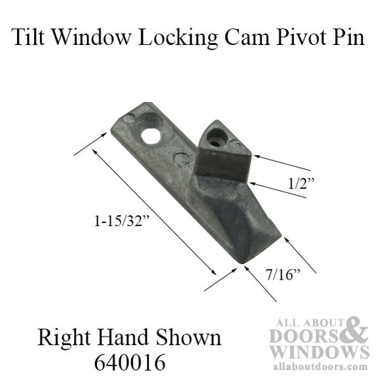 Tilt Window Cam Pivot Pin, Zinc, Right Hand - Mill Finish