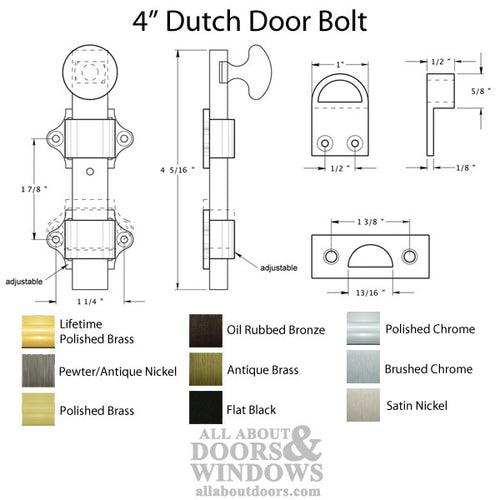 4'' Dutch Door Bolt, Heavy Duty, Solid Brass - Choose Finish - 4'' Dutch Door Bolt, Heavy Duty, Solid Brass - Choose Finish