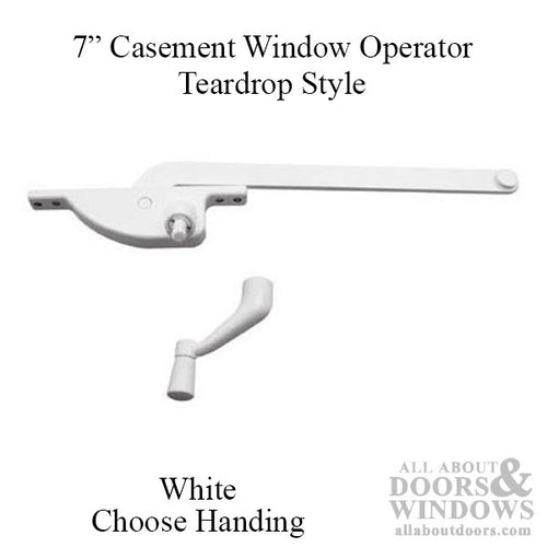 7 Inch Arm Steel Casement Window Operator, teardrop, White - Choose Handing - 7 Inch Arm Steel Casement Window Operator, teardrop, White - Choose Handing