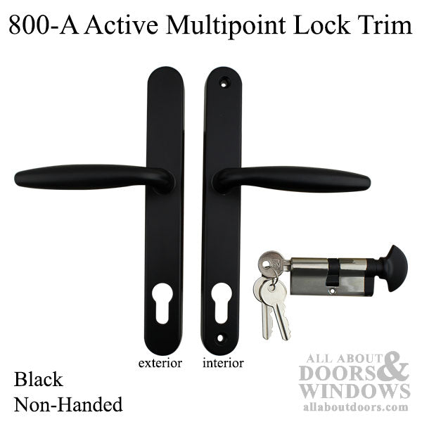 Active Handleset 800A Euro Non-Handed Multipoint Lock Trim - Black - Active Handleset 800A Euro Non-Handed Multipoint Lock Trim - Black