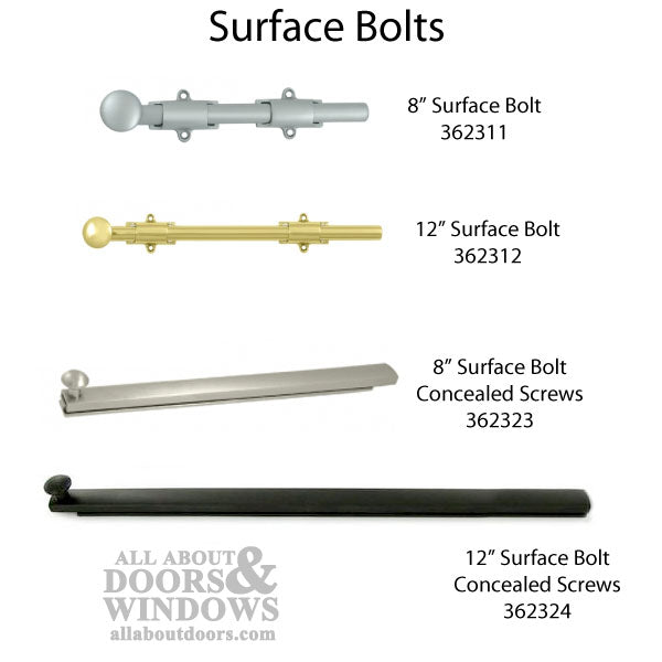 12'' Concealed Screw Surface Bolt, Brass - Choose Finish - 12'' Concealed Screw Surface Bolt, Brass - Choose Finish