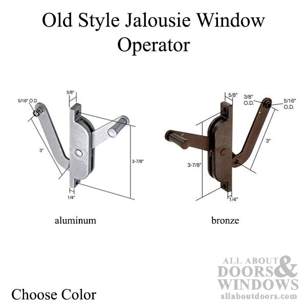 Old Style Jalousie or Louver Window Operator, Lever, 3 Link, Left Hand - Choose Color - Old Style Jalousie or Louver Window Operator, Lever, 3 Link, Left Hand - Choose Color