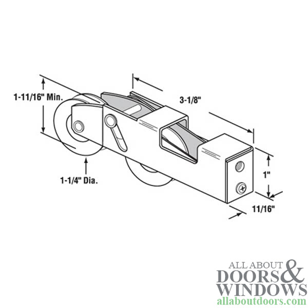 Tandem Roller Assembly - Sliding Patio Door, Steel Ball Bearing - Tandem Roller Assembly - Sliding Patio Door, Steel Ball Bearing