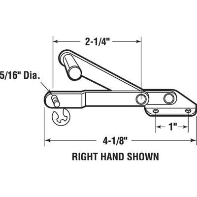 Louver/ Jalousie Window Operator, 2-1/4 inch link, Lever, Alum - Right Hand - Louver/ Jalousie Window Operator, 2-1/4 inch link, Lever, Alum - Right Hand