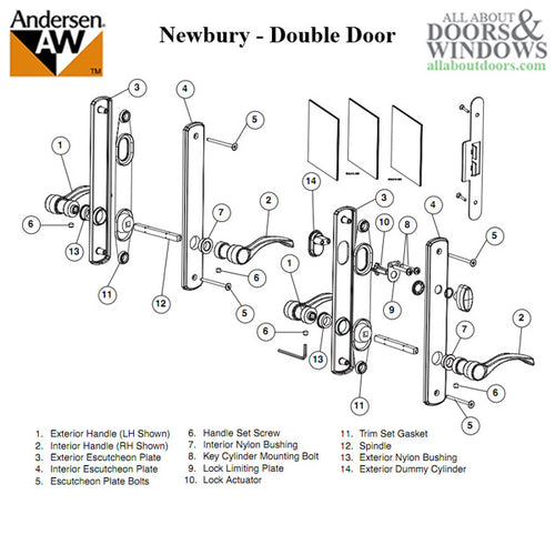 Hardware Kit, Double Door, Newbury, Active / Passive Door - Bright Brass - Hardware Kit, Double Door, Newbury, Active / Passive Door - Bright Brass