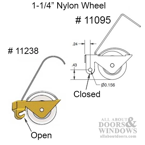 Wire Spring Tension Assembly, 1-1/4 Inch Nylon Wheel Milgard Screen Door Roller - Wire Spring Tension Assembly, 1-1/4 Inch Nylon Wheel Milgard Screen Door Roller