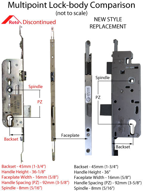 Roto Roller Multipoint Lock 92-5/8 inch, 45mm backset - Discontinued - See Replacement Options - Roto Roller Multipoint Lock 92-5/8 inch, 45mm backset - Discontinued - See Replacement Options