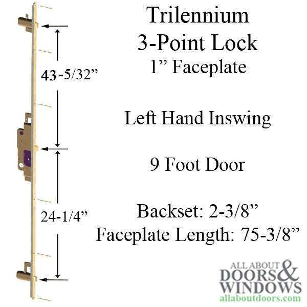 Trilennium 3000 Series Multipoint Lock for 9 Foot Doors Left Hand Inswing - Trilennium 3000 Series Multipoint Lock for 9 Foot Doors Left Hand Inswing