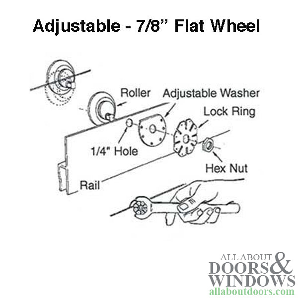 Shower Door Roller, 7/8 x 1/4 Flat Nylon Bearing  w/ Adjustable Washers - Shower Door Roller, 7/8 x 1/4 Flat Nylon Bearing  w/ Adjustable Washers