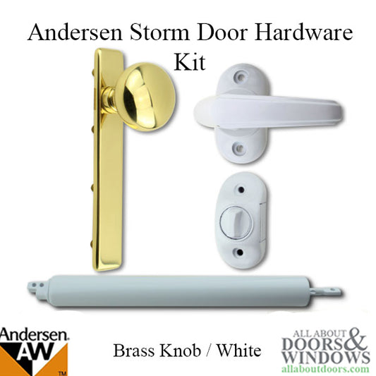 Andersen/ Emco Storm Door Hardware Kit - Brass  Knob Exterior, White Interior
**DISCONTINUED**