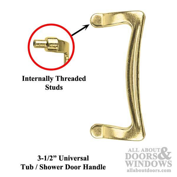 3-1/2 Inch Universal Shower Door / Tub Enclosure Single Handle with Threaded Studs - Brass - 3-1/2 Inch Universal Shower Door / Tub Enclosure Single Handle with Threaded Studs - Brass