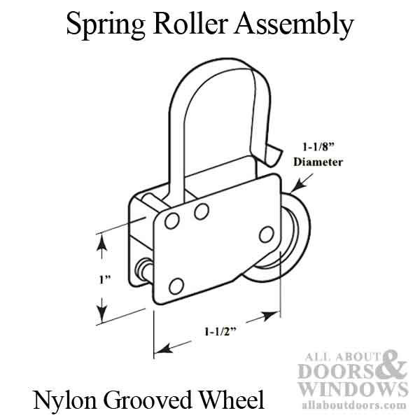 Unique Spring Roller Assembly with 1.125 Inch Nylon Wheel for Sliding Screen Doors - Unique Spring Roller Assembly with 1.125 Inch Nylon Wheel for Sliding Screen Doors