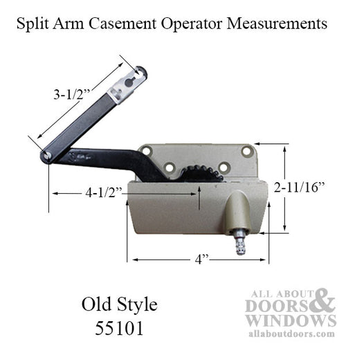 Sill Mounted Straight Link 4-1/2 Inch Split Arm Casement Window Operator, Right Hand - Gold - Sill Mounted Straight Link 4-1/2 Inch Split Arm Casement Window Operator, Right Hand - Gold