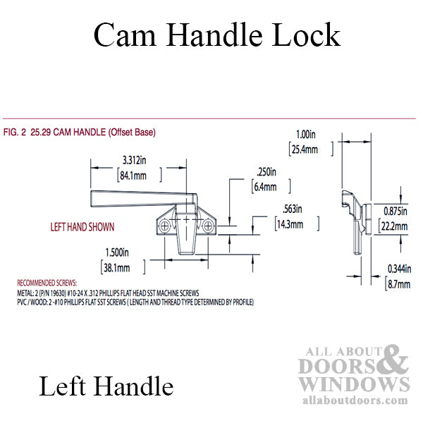 Cam Handle for Hopper Window, Low Profile LH-Choose Color - Cam Handle for Hopper Window, Low Profile LH-Choose Color