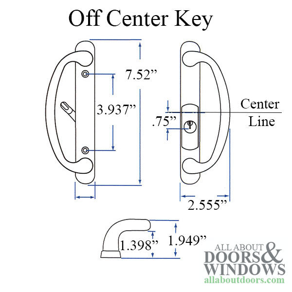 Keyed Off-Center Patio Sliding Glass Door Handle 3-15/16