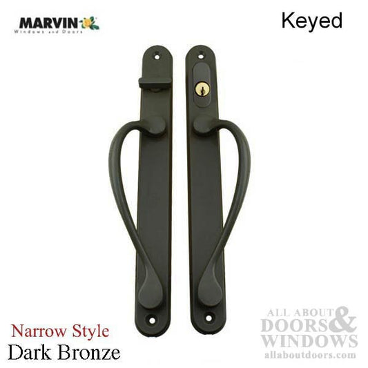 Marvin Narrow Traditional, Keyed Sliding Patio Door Handle - Dark Bronze