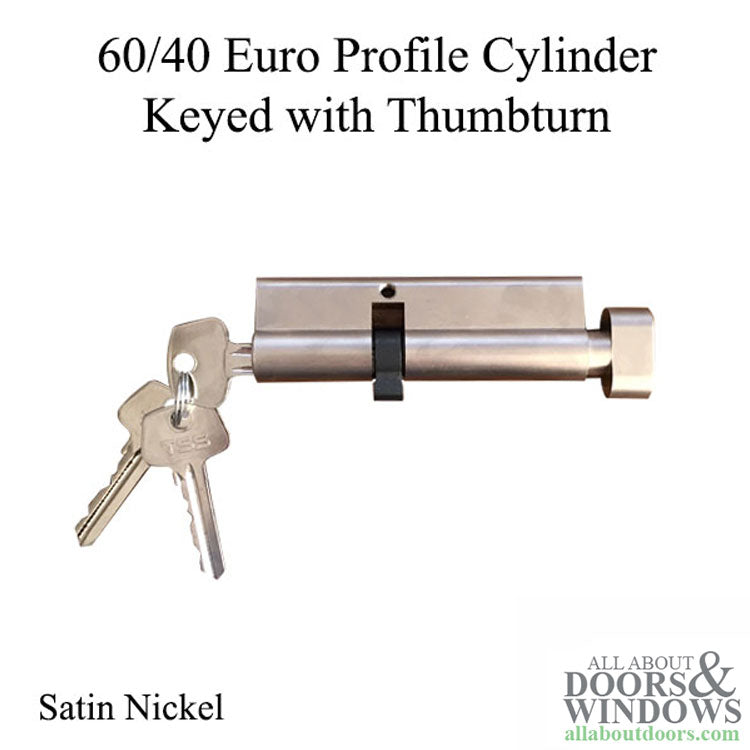 60/40 Exterior Keyed Euro Profile Cylinder in Satin Nickel - 60/40 Exterior Keyed Euro Profile Cylinder in Satin Nickel