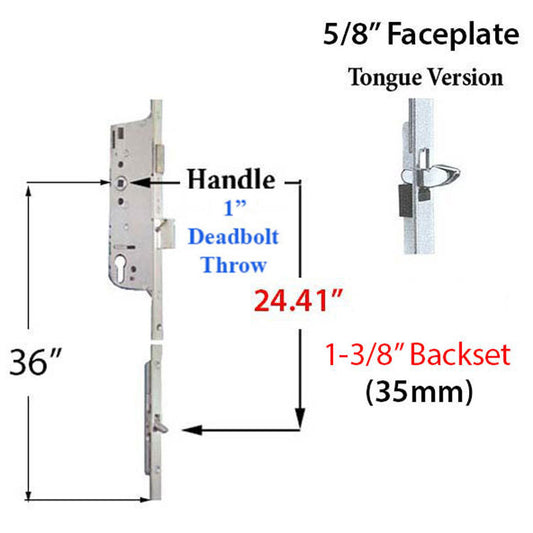 Hoppe 16mm Manual 35/92 Gear, Tongue at 24.41", 1" Deadbolt