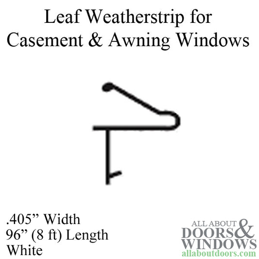 Polyflex Weather Seal for Casement and Awning Windows, 8 Foot, .405 Width, White