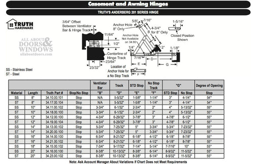 4 Bar Hinges 10 inch Window Track, Truth 34.18 - 4 Bar Hinges 10 inch Window Track, Truth 34.18