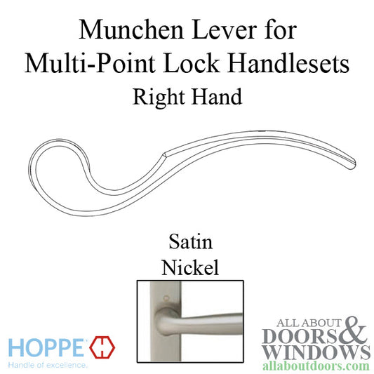 Munchen Lever Handle for Right Handed Multipoint Lock Handlesets - Satin Nickel