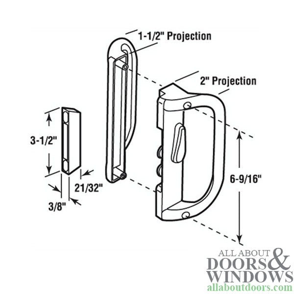 Handleset, Thermoplast Patio Sliding Door 6-9/16 - White - Handleset, Thermoplast Patio Sliding Door 6-9/16 - White