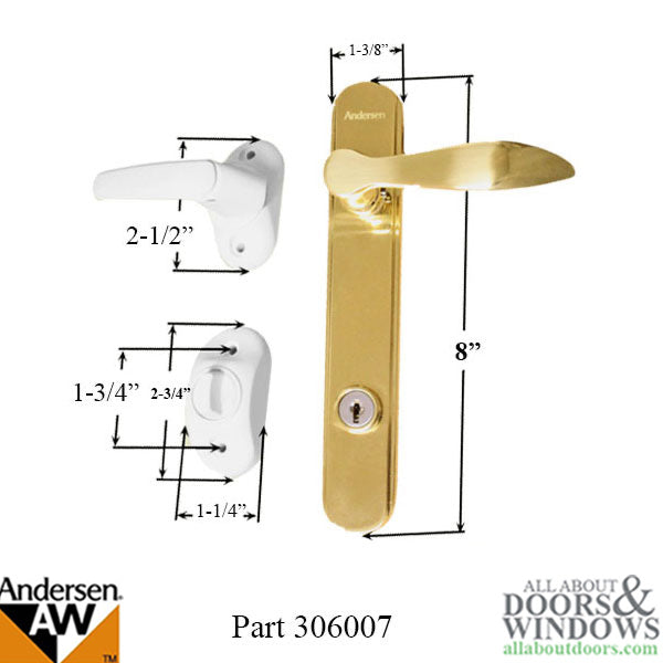 Emco 300 Series Colonial / Triple Track Storm Door Handle Set - Brass / White - Emco 300 Series Colonial / Triple Track Storm Door Handle Set - Brass / White