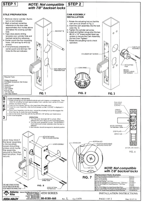 Adams Rite MS Deadbolt Exit Lever - Adams Rite MS Deadbolt Exit Lever