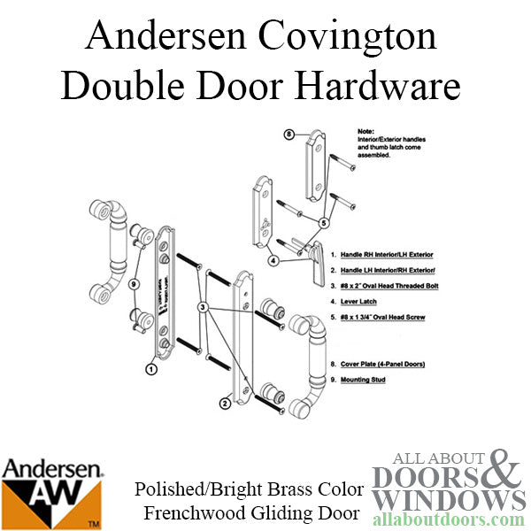 Andersen Frenchwood Gliding Door Trim Hardware, Covington, 4 Panel Interior and Exterior - Bright Brass - Andersen Frenchwood Gliding Door Trim Hardware, Covington, 4 Panel Interior and Exterior - Bright Brass