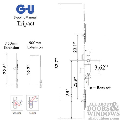 G-U Tripact Europa Active Multipoint Lock With Tongues - G-U Tripact Europa Active Multipoint Lock With Tongues