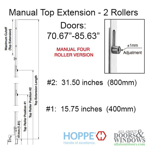 16mm Manual 4 Roller Top Extension, Rollers at 15.75