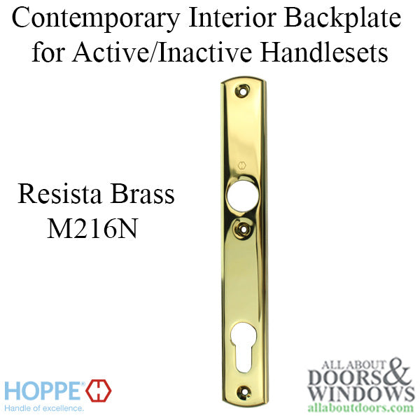 HOPPE Contemporary Interior Backplate M216N for Active/Inactive Handlesets - Resista Brass - HOPPE Contemporary Interior Backplate M216N for Active/Inactive Handlesets - Resista Brass