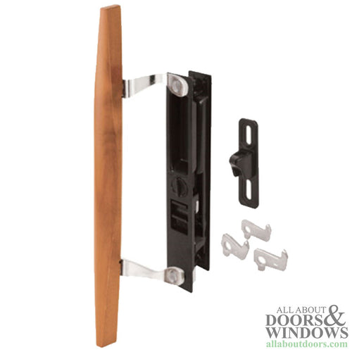 Sliding Patio Door Handle Set with Wood Pull, Keyed, Flush Mount, Mid-Body Hook - Sliding Patio Door Handle Set with Wood Pull, Keyed, Flush Mount, Mid-Body Hook