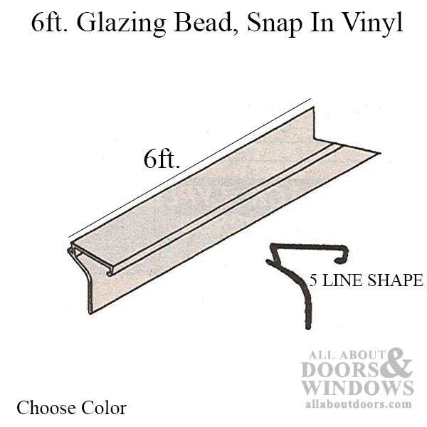 Glazing Bead, 5 line Shape, VINYL  - 6ft. - Choose Color - Glazing Bead, 5 line Shape, VINYL  - 6ft. - Choose Color