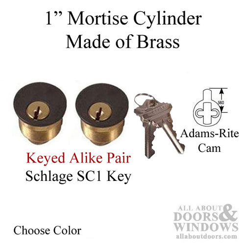 Adams-Rite 1 inch Brass Mortise Cylinder, Keyed Alike Pair Schlage - Adams-Rite 1 inch Brass Mortise Cylinder, Keyed Alike Pair Schlage