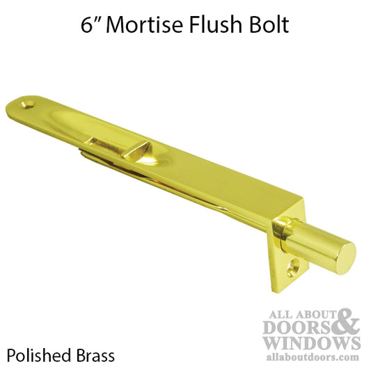 Flush Bolt, Mortise Lever, 6 Inch Square face - Polished Brass